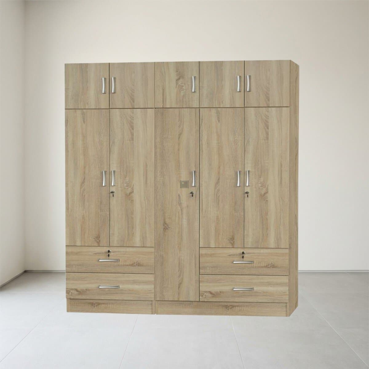 Spacious And Secure 10-Door Oak Wardrobe