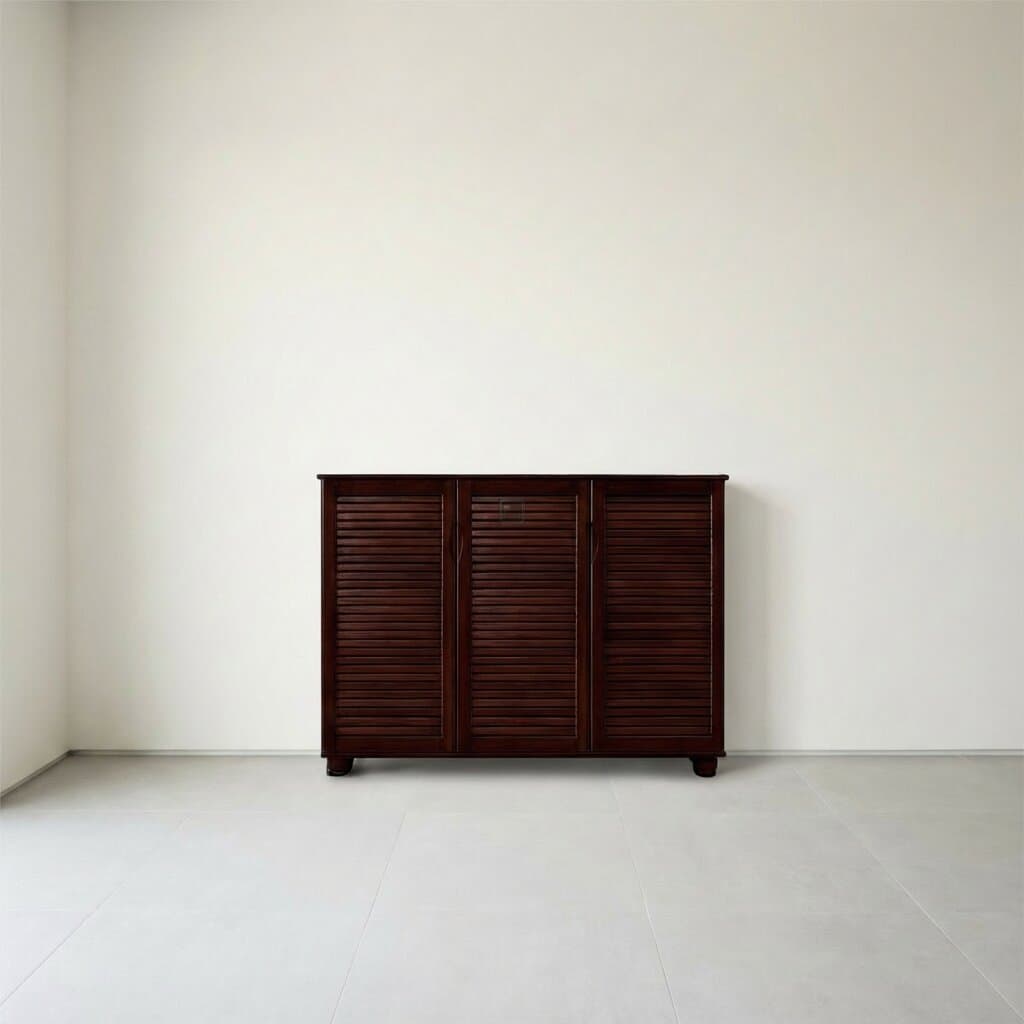3-Door Louvered Shoe Cabinet (Dark Wood)