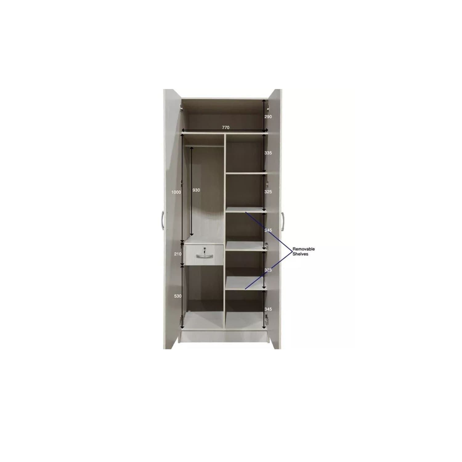 2 Door Wardrobe With Multiple Shelves
