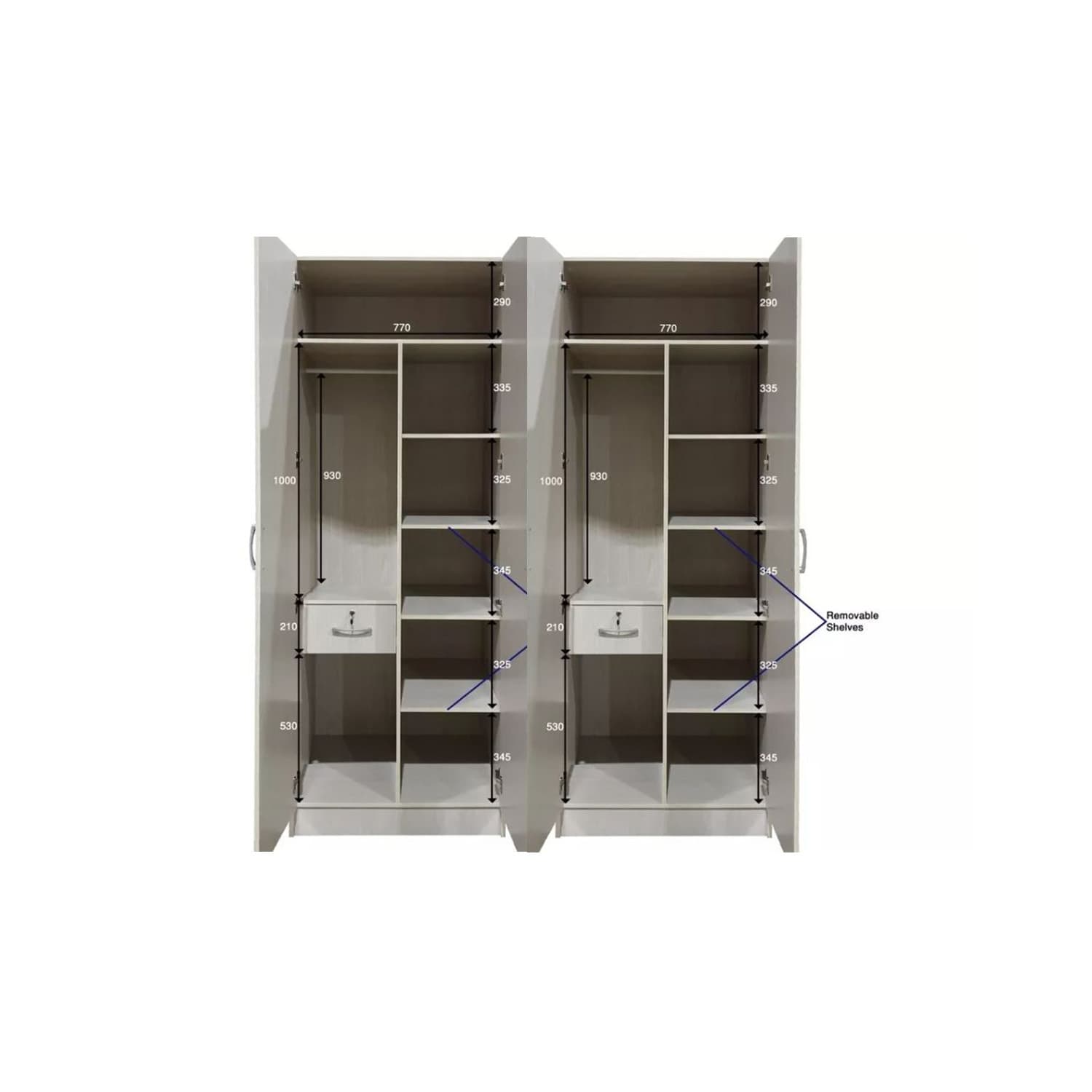 4 Door Wardrobe With Multiple Shelves