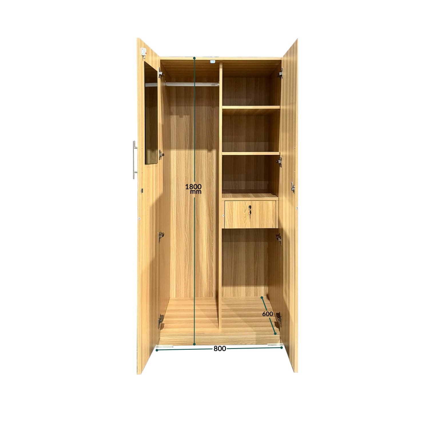 Melamine Cabinet with Buffet Drawers + Shelves + Mirror (25x40cm)