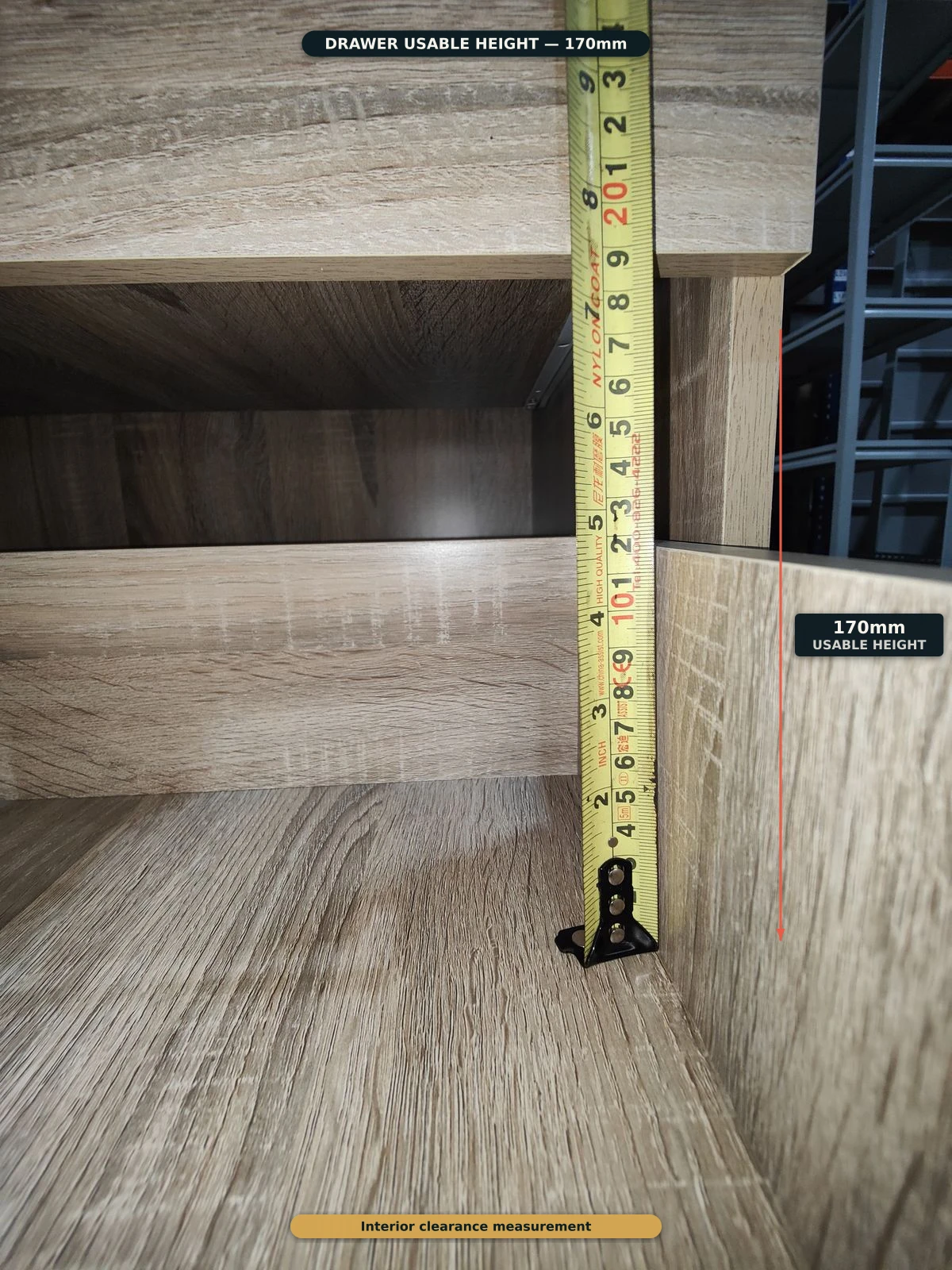 Wardrobe — drawer runner detail: full-extension runners